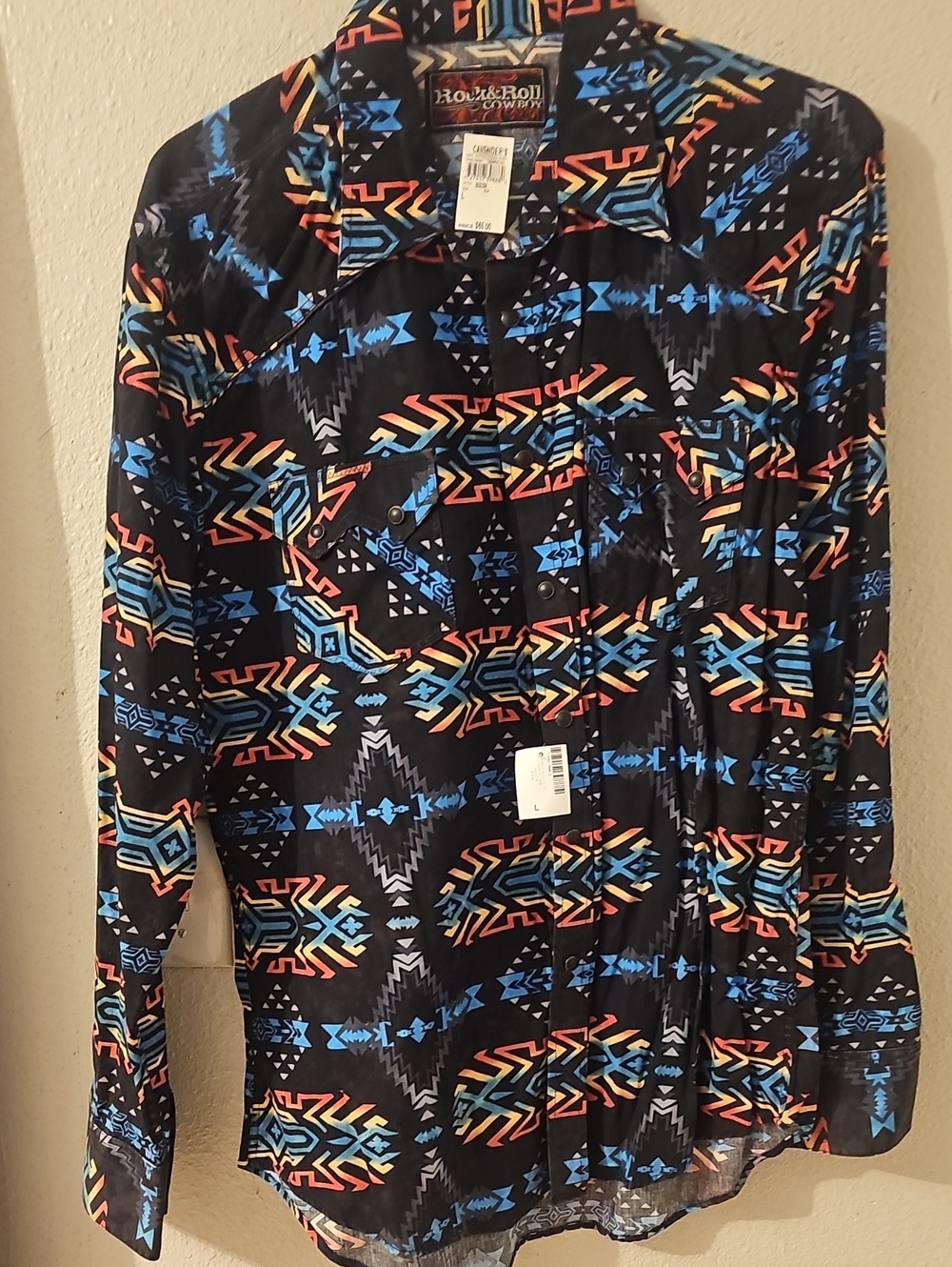 Rock & Roll Cowboy-Black Aztec Print Men's Button-Up Shirt
